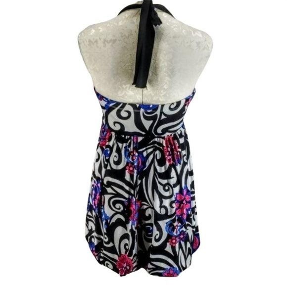 Candies Floral scroll Print Halter Bubble Bottom medium VNECK Dress - Picture 3 of 8